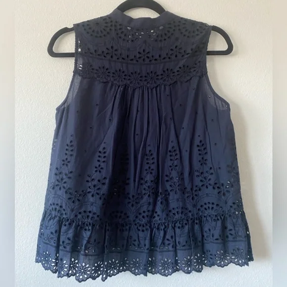 Sea New York Broderie Anglaise Eyelet Peplum Button Up Sleeveless Blouse - Picture 3 of 5